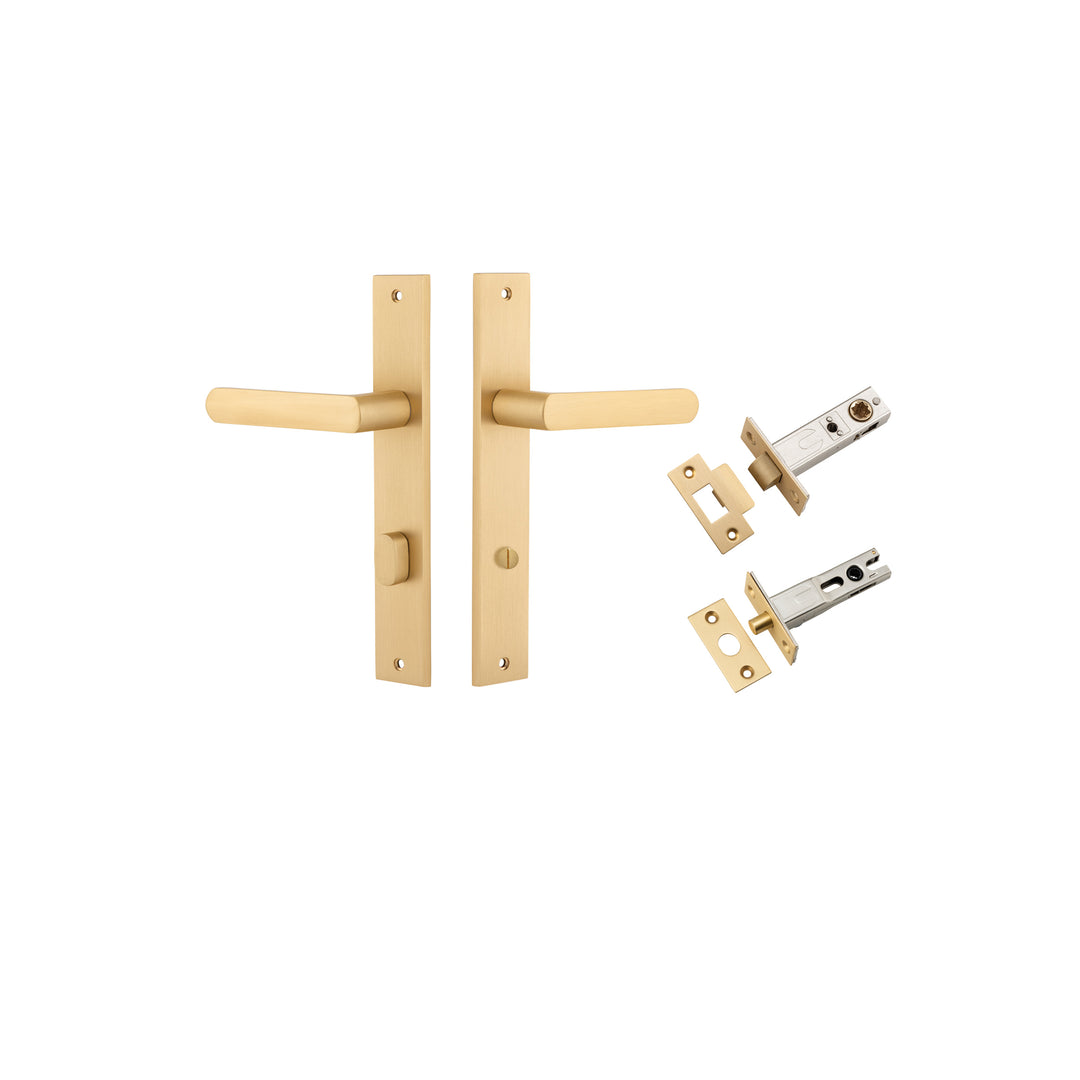 Osaka Lever - Rectangular Backplate Privacy Kit with Privacy Turn Brushed Brass