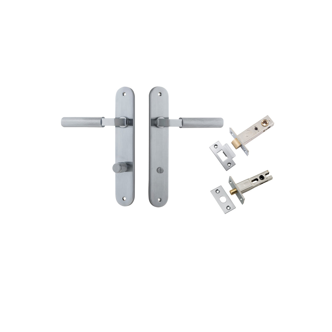 Brunswick Lever - Oval Backplate Privacy Kit Brushed Chrome