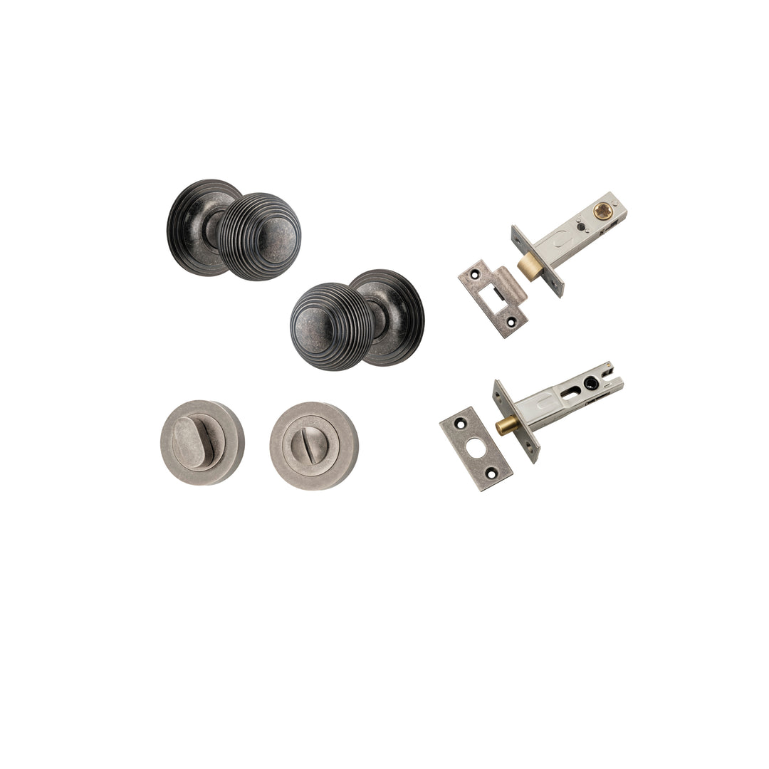 Guildford Knob - Round Rose Privacy Kit with Separate Privacy Turn Distressed Nickel
