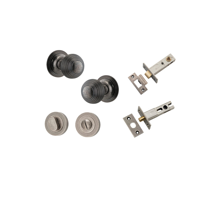Guildford Knob - Round Rose Privacy Kit with Separate Privacy Turn Distressed Nickel