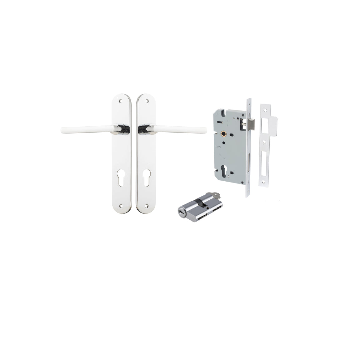 Baltimore Lever - Oval Backplate Entrance Kit with High Security Lock Polished Chrome