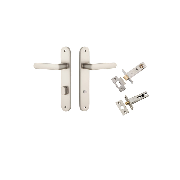 Osaka Lever - Oval Backplate Privacy Kit with Privacy Turn Satin Nickel