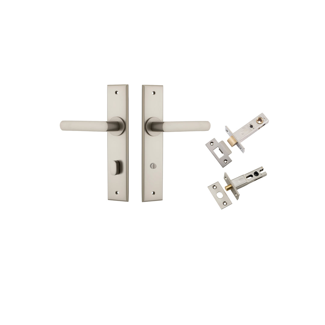 Osaka Lever - Chamfered Backplate Privacy Kit with Privacy Turn Satin Nickel