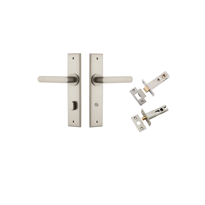 Osaka Lever - Chamfered Backplate Privacy Kit with Privacy Turn Satin Nickel