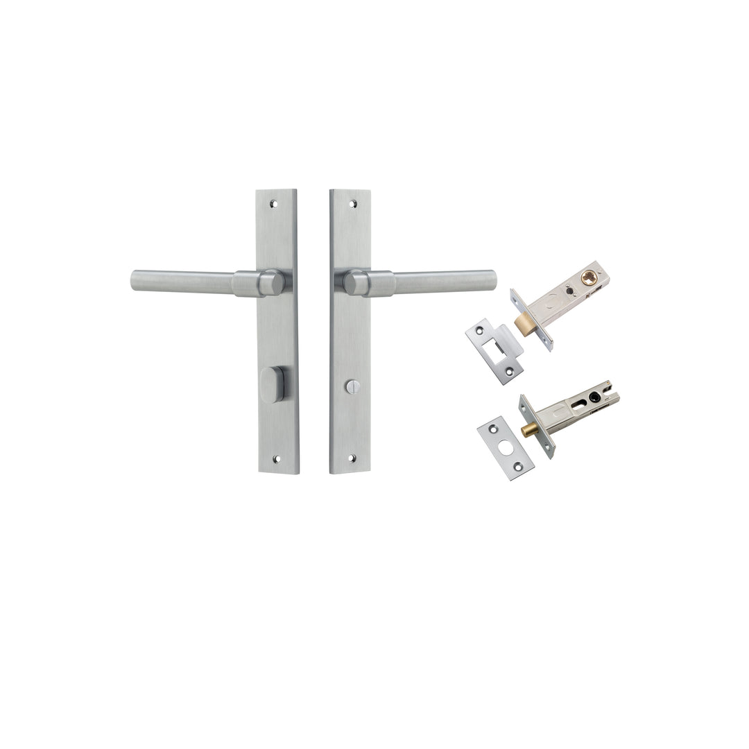 Helsinki Lever - Rectangular Backplate Privacy Kit with Privacy Turn Brushed Chrome