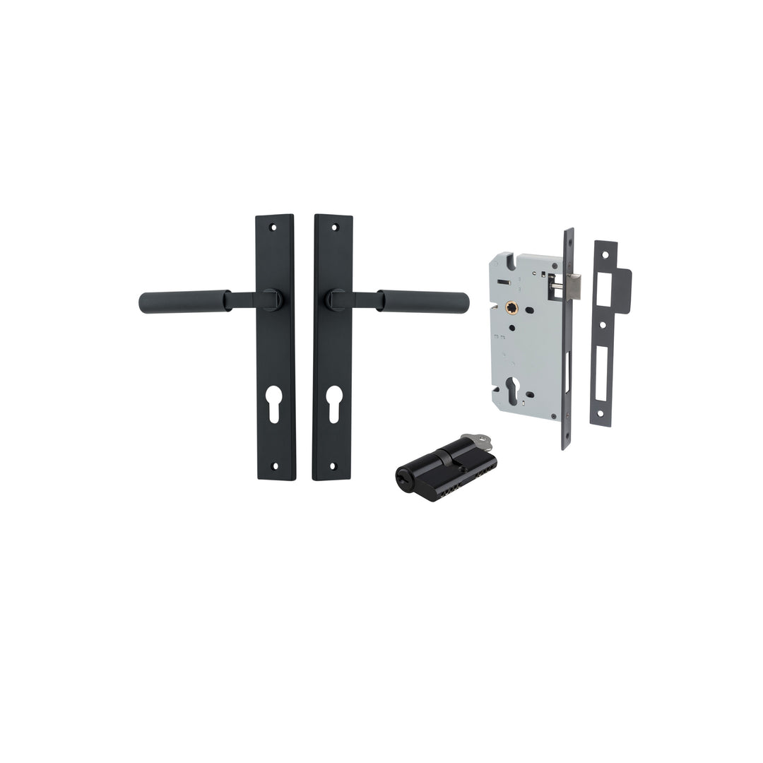 Brunswick Lever - Rectangular Backplate Entrance Kit with High Security Lock Matt Black