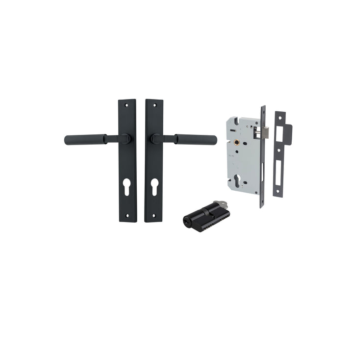 Brunswick Lever - Rectangular Backplate Entrance Kit with High Security Lock Matt Black
