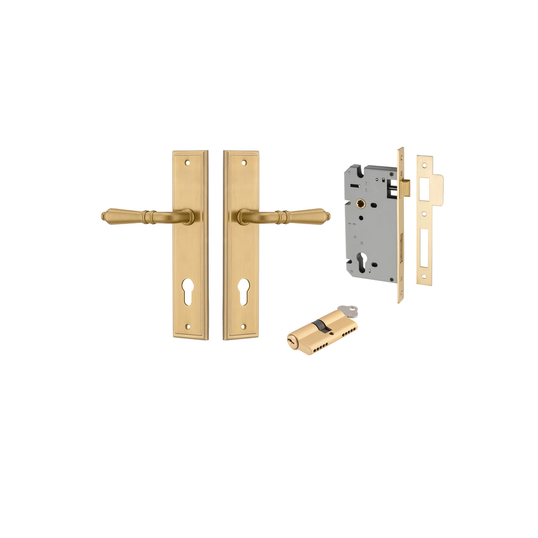 Sarlat Lever - Stepped Backplate Entrance Kit with High Security Lock Brushed Gold PVD