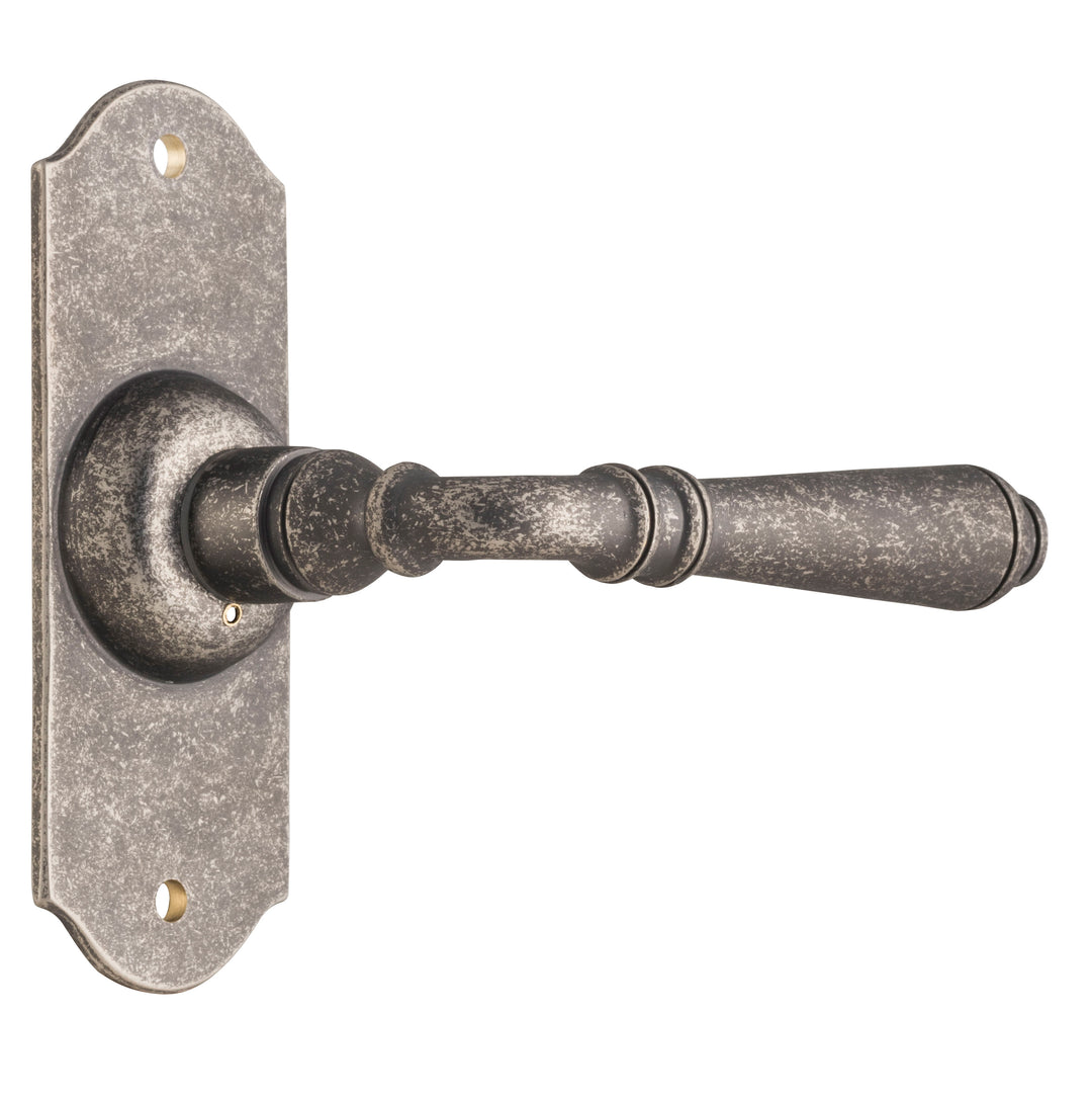 Door Lever Reims Latch Pair Rumbled Nickel H110xW43xP65mm