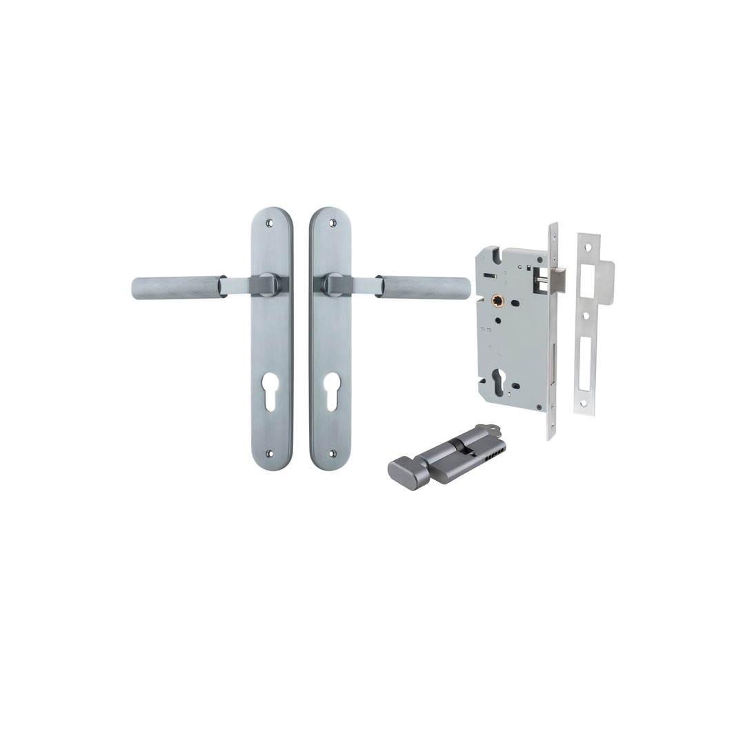 Brunswick Lever - Oval Backplate Entrance Kit with High Security Lock Brushed Chrome