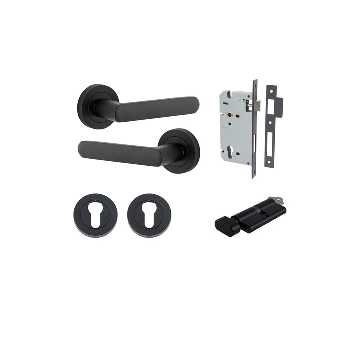Osaka Lever - Round Rose Entrance Kit with Separate High Security Lock Matt Black