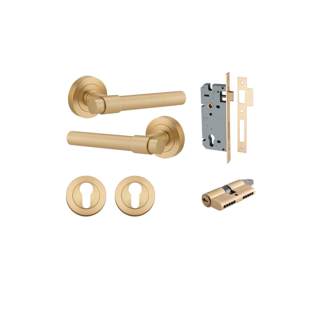Helsinki Lever - Round Rose Entrance Kit with Separate High Security Lock Brushed Brass