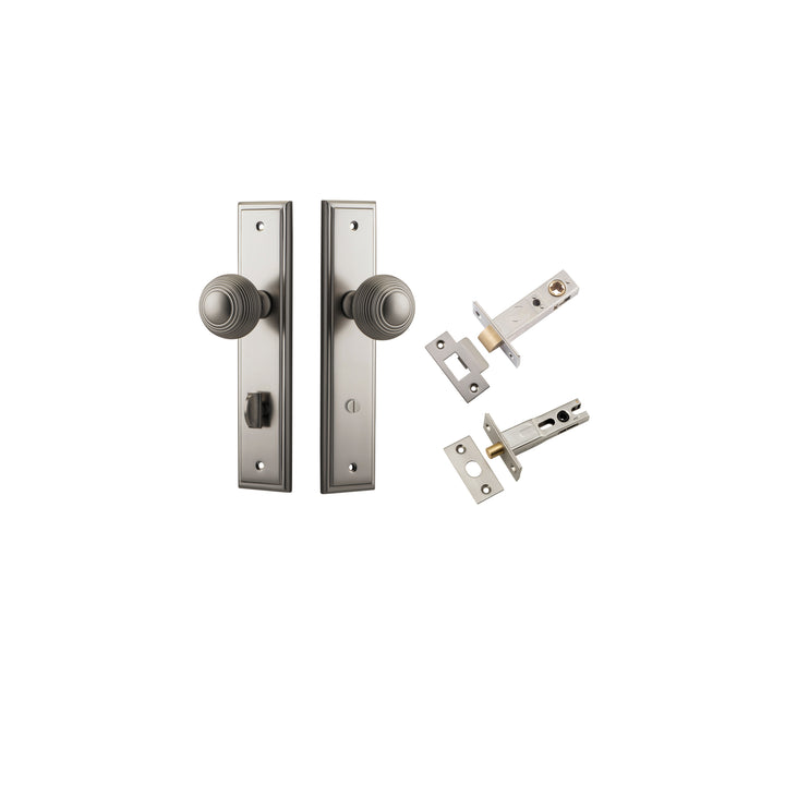 Guildford Knob - Stepped Backplate Privacy Kit with Privacy Turn Satin Nickel