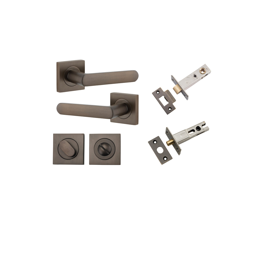 Osaka Lever - Square Rose Privacy Kit with Separate Privacy Turn Signature Brass