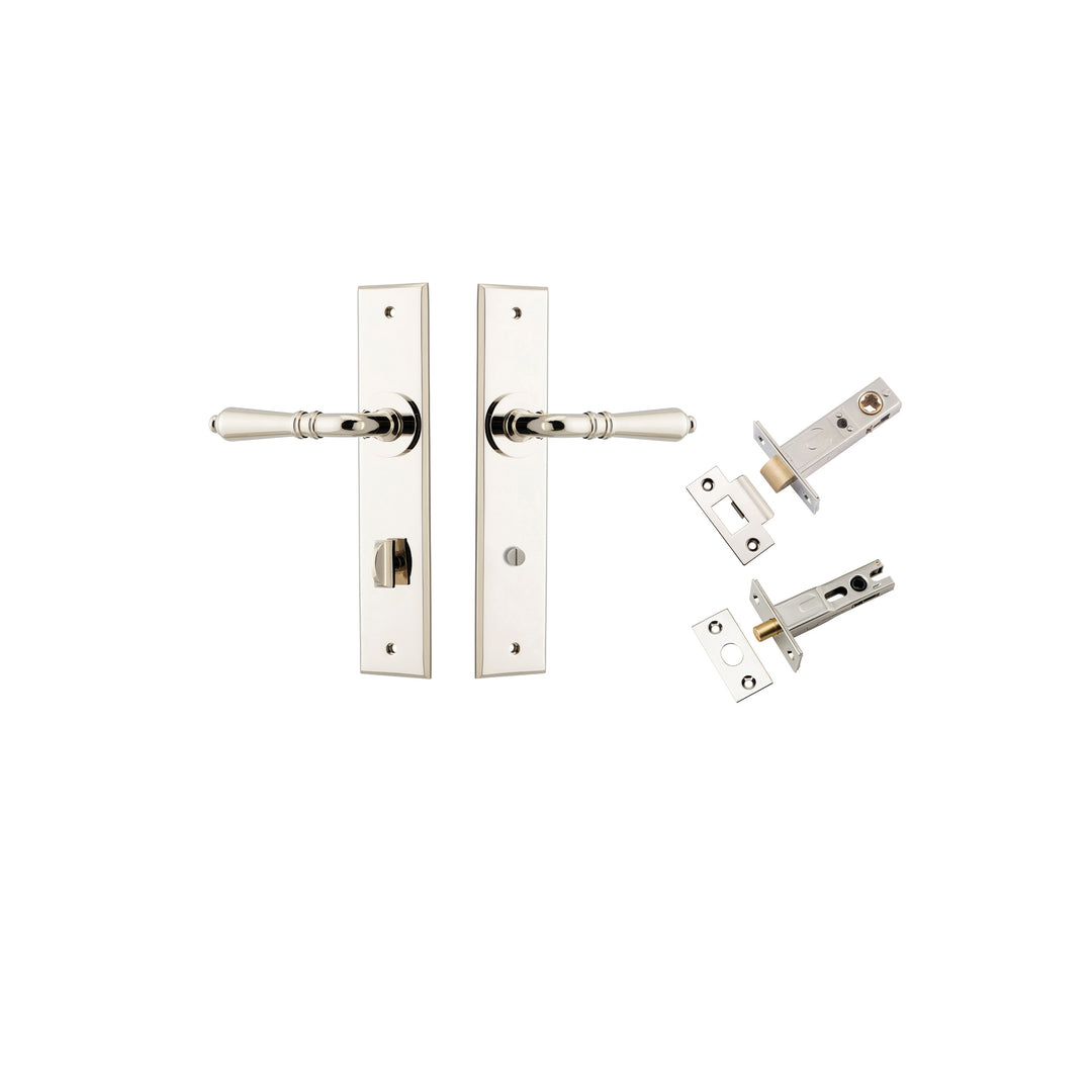 Sarlat Lever - Chamfered Backplate Privacy Kit with Privacy Turn Polished Nickel