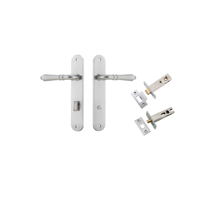 Sarlat Lever - Oval Backplate Privacy Kit with Privacy Turn Brushed Chrome