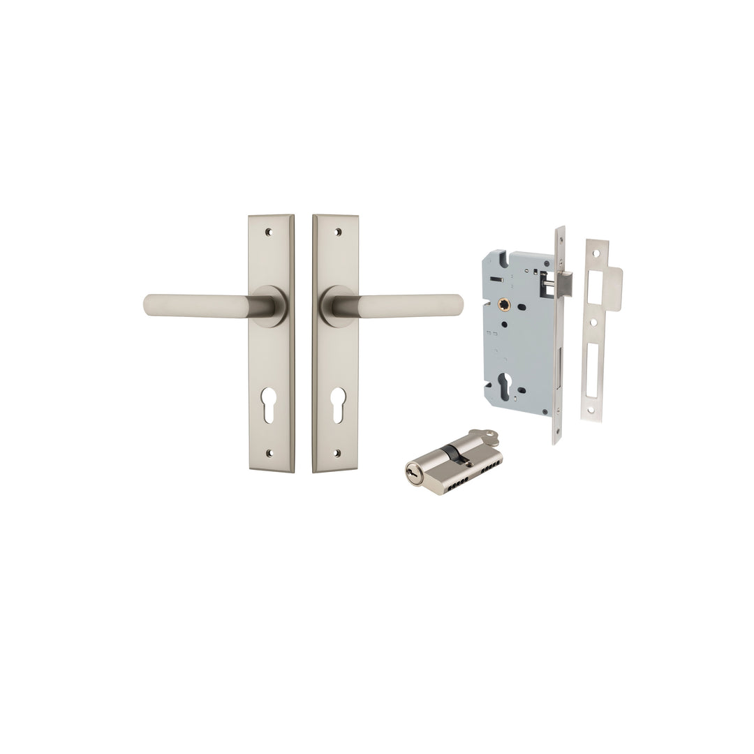 Osaka Lever - Chamfered Backplate Entrance Kit with High Security Lock Satin Nickel