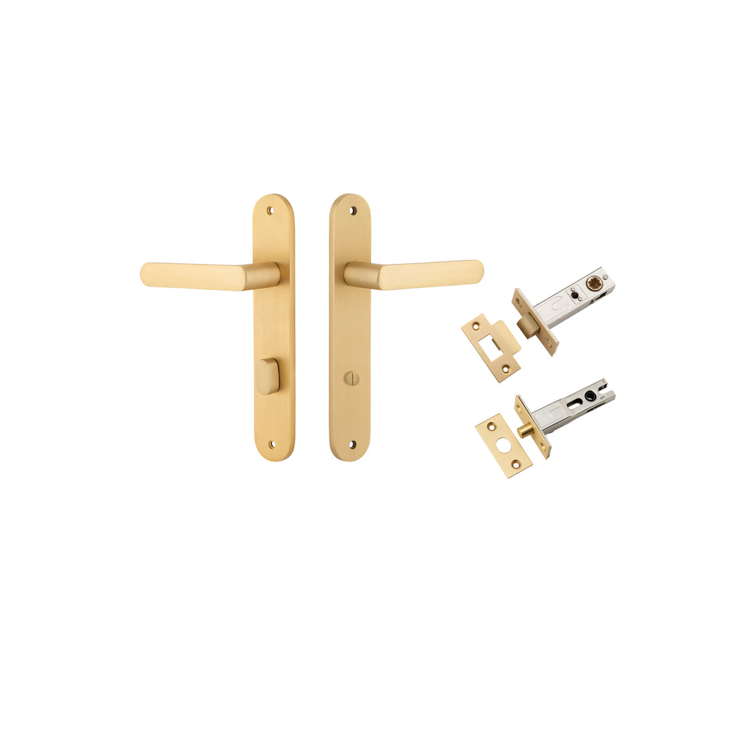 Osaka Lever - Oval Backplate Privacy Kit with Privacy Turn Brushed Brass