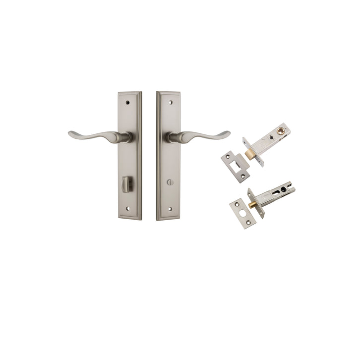 Stirling Lever - Stepped Backplate Privacy Kit with Privacy Turn Satin Nickel
