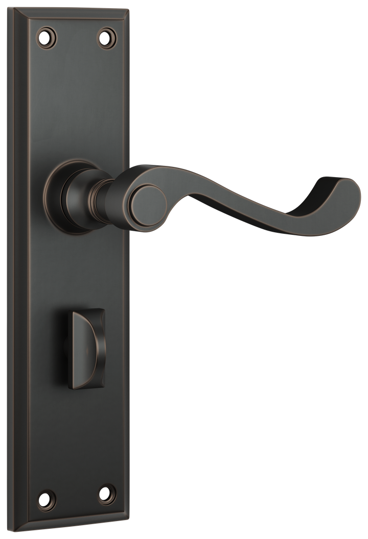 Door Lever Milton Privacy Pair Antique Copper H200xW50xP68mm with privacy adaptor