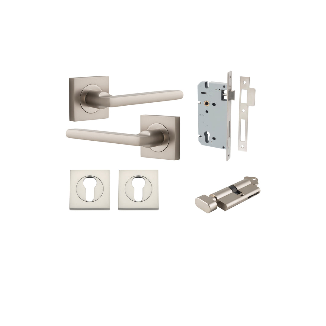 Baltimore Lever - Square Rose Entrance Kit with Separate High Security Lock Satin Nickel