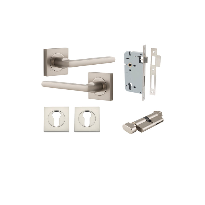 Baltimore Lever - Square Rose Entrance Kit with Separate High Security Lock Satin Nickel