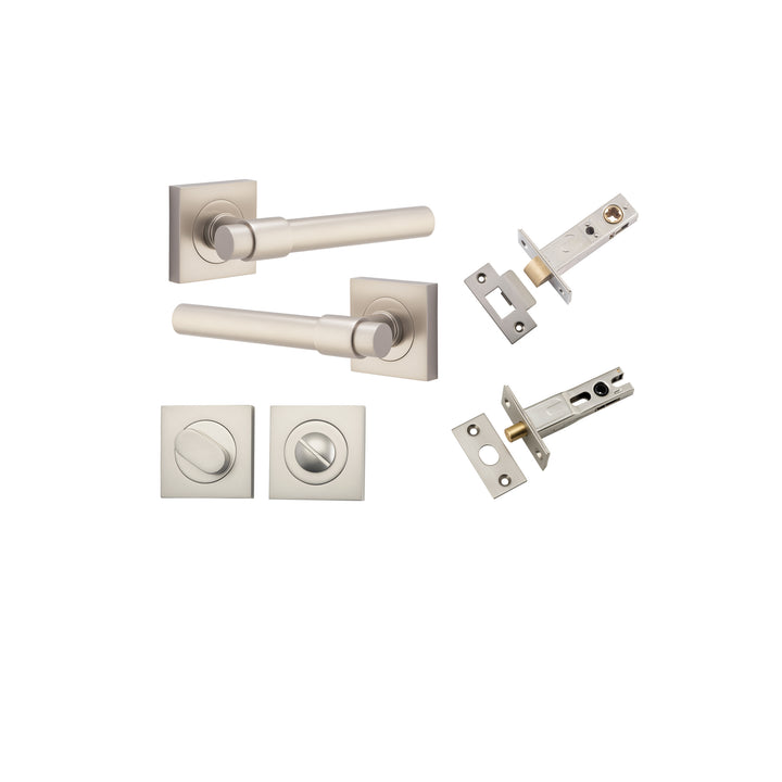 Helsinki Lever - Square Rose Privacy Kit with Separate Privacy Turn Satin Nickel