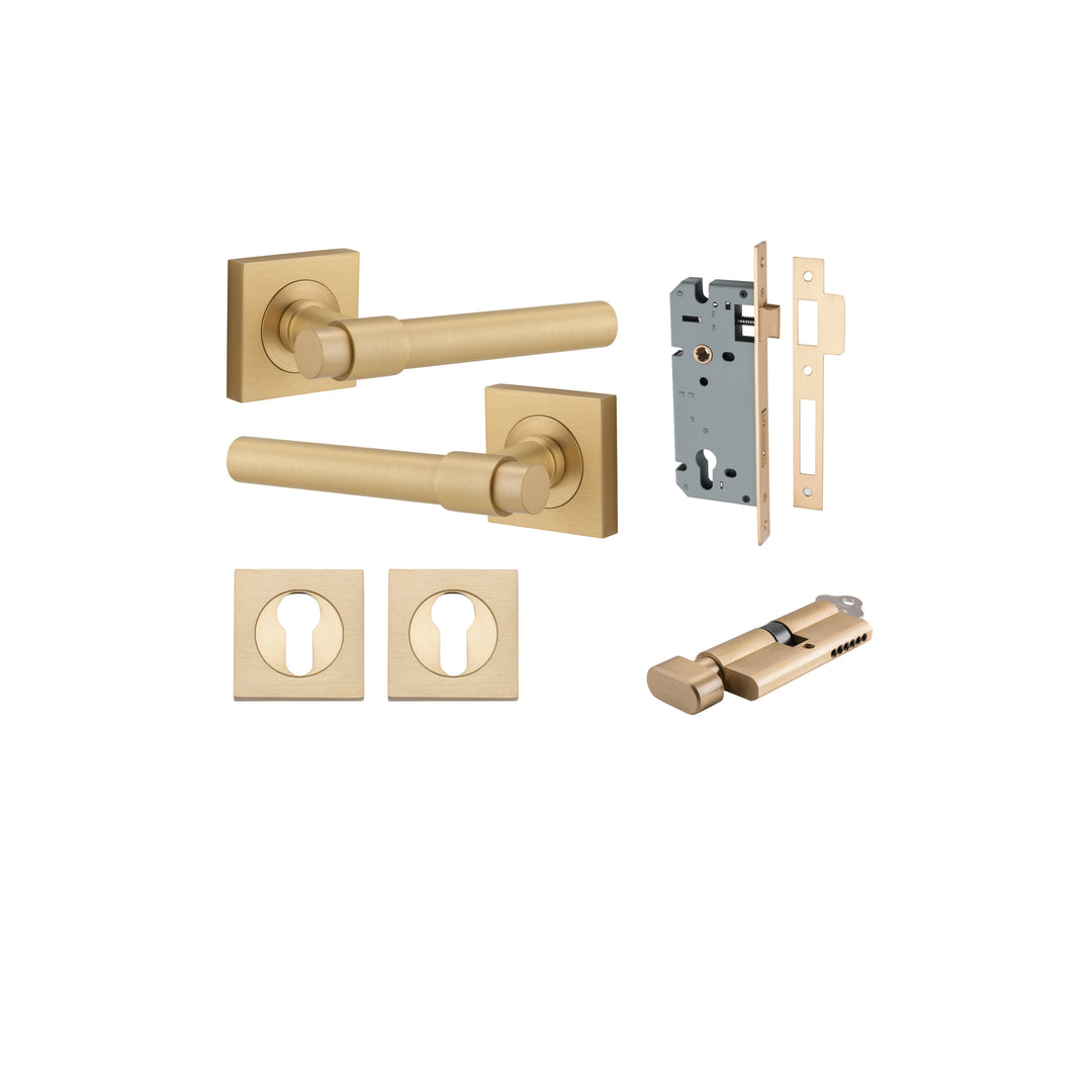 Helsinki Lever - Square Rose Entrance Kit with Separate High Security Lock Brushed Brass