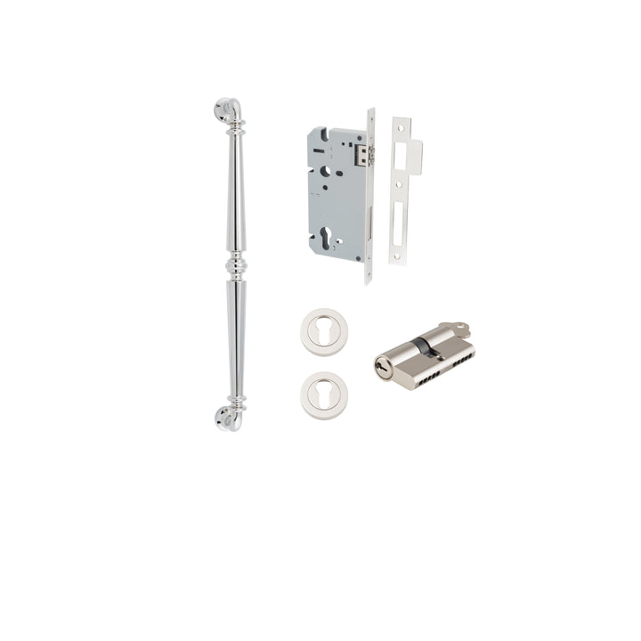 Sarlat Pull Handle - 450mm Entrance Kit with Separate High Security Lock Polished Nickel