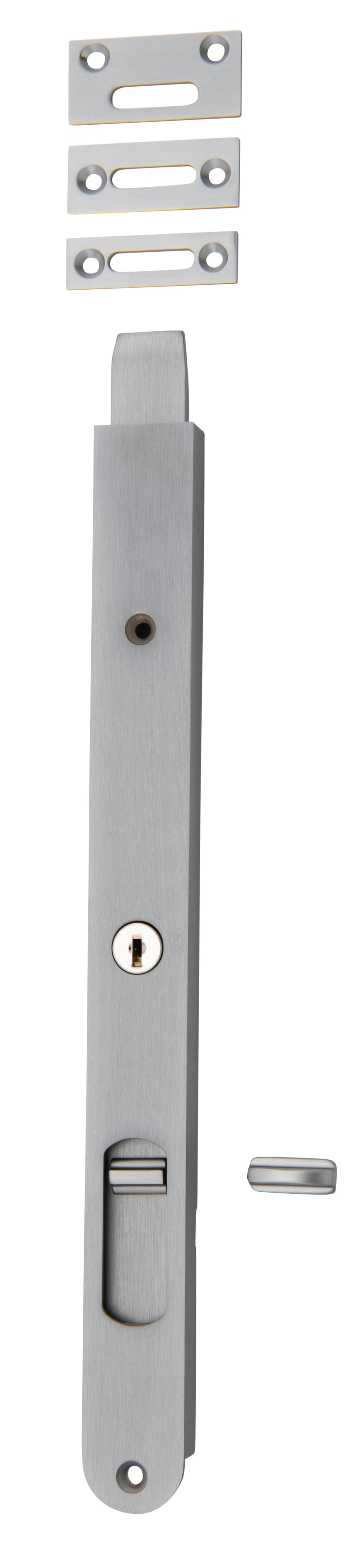 Locking Flush Bolt - 300mm Brushed Chrome