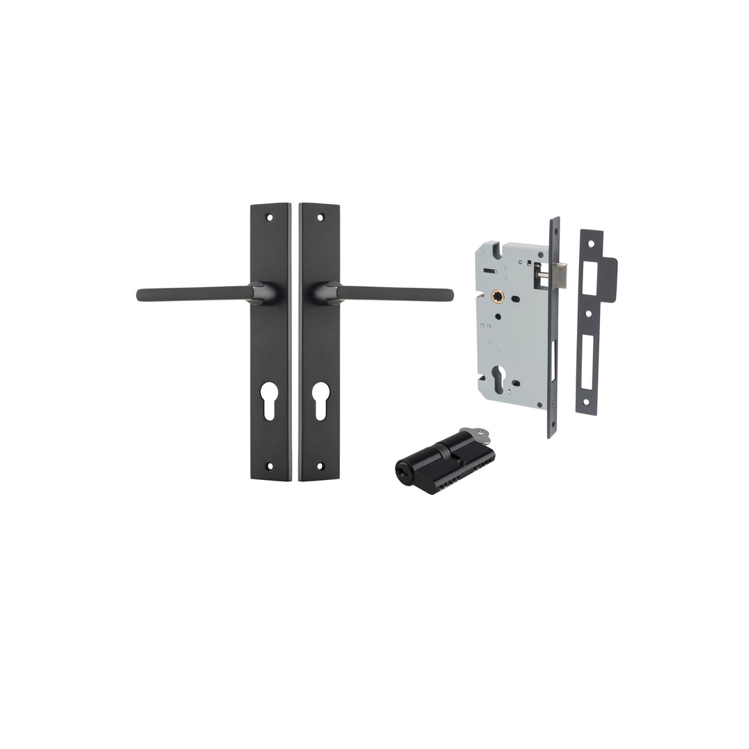 Baltimore Lever - Rectangular Backplate Entrance Kit with High Security Lock Matt Black