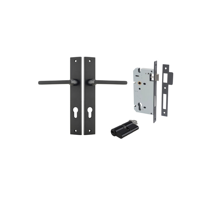 Baltimore Lever - Rectangular Backplate Entrance Kit with High Security Lock Matt Black
