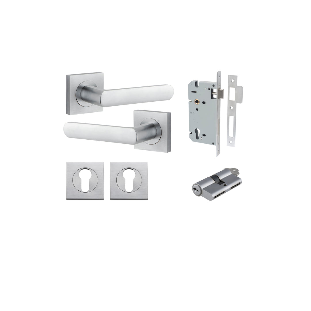 Osaka Lever - Square Rose Entrance Kit with Separate High Security Lock Brushed Chrome