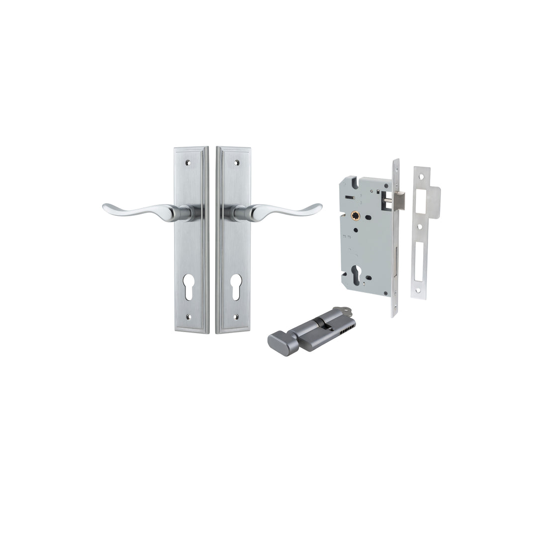 Stirling Lever - Stepped Backplate Entrance Kit with High Security Lock Brushed Chrome