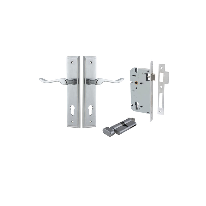Stirling Lever - Stepped Backplate Entrance Kit with High Security Lock Brushed Chrome