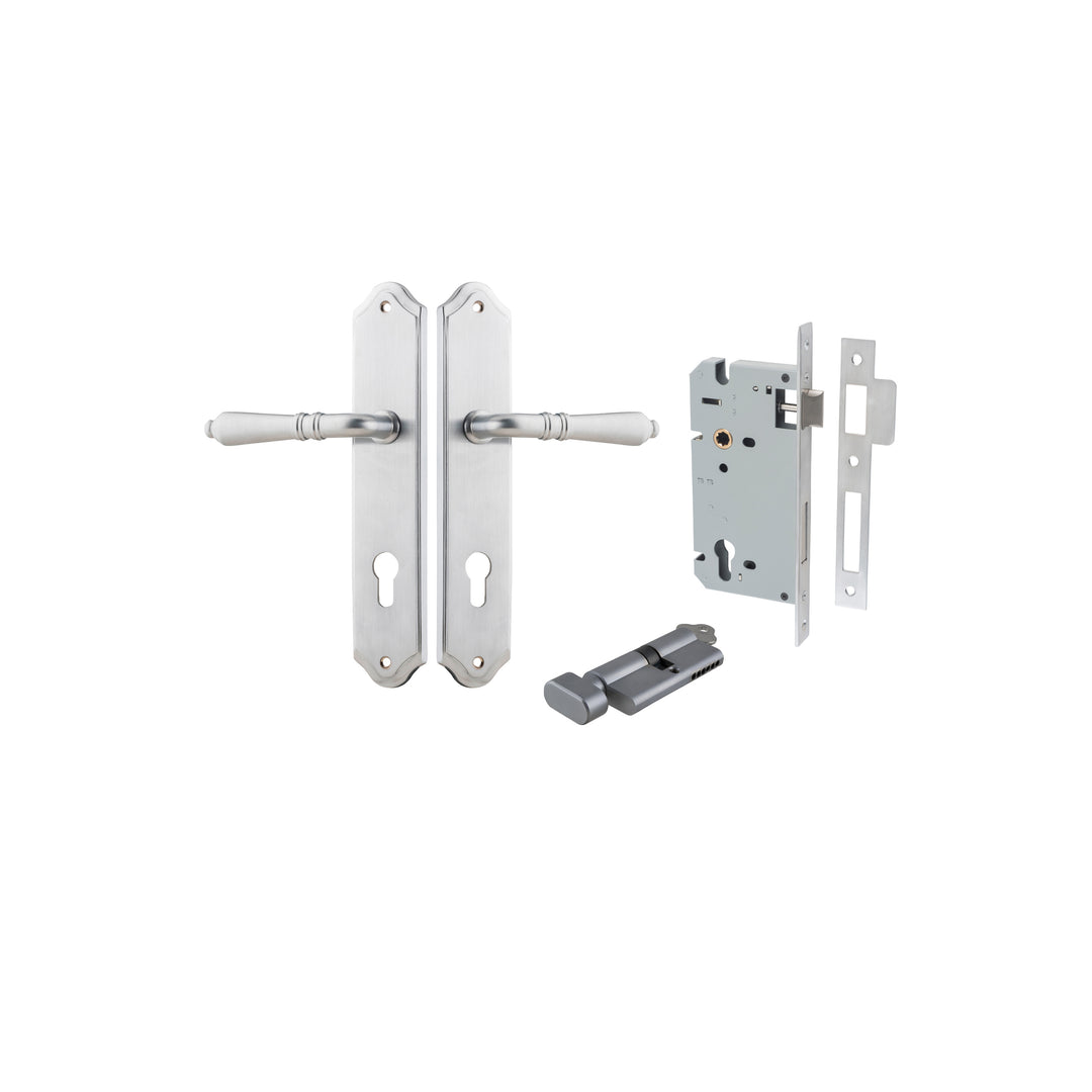 Sarlat Lever - Shouldered Backplate Entrance Kit with High Security Lock Brushed Chrome