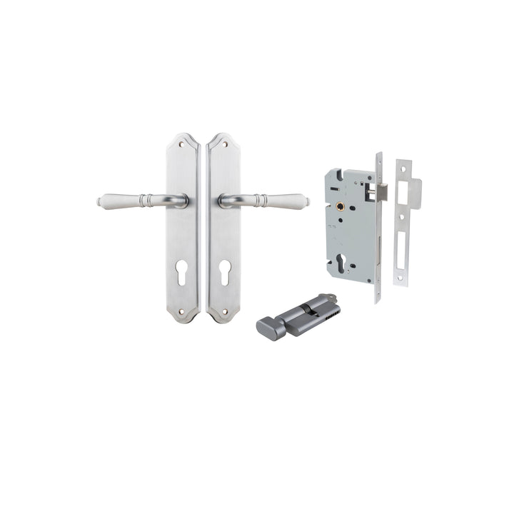 Sarlat Lever - Shouldered Backplate Entrance Kit with High Security Lock Brushed Chrome