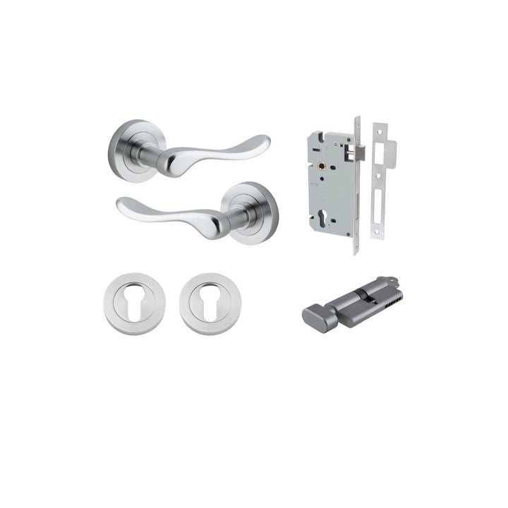 Stirling Lever - Round Rose Entrance Kit with Separate High Security Lock Brushed Chrome
