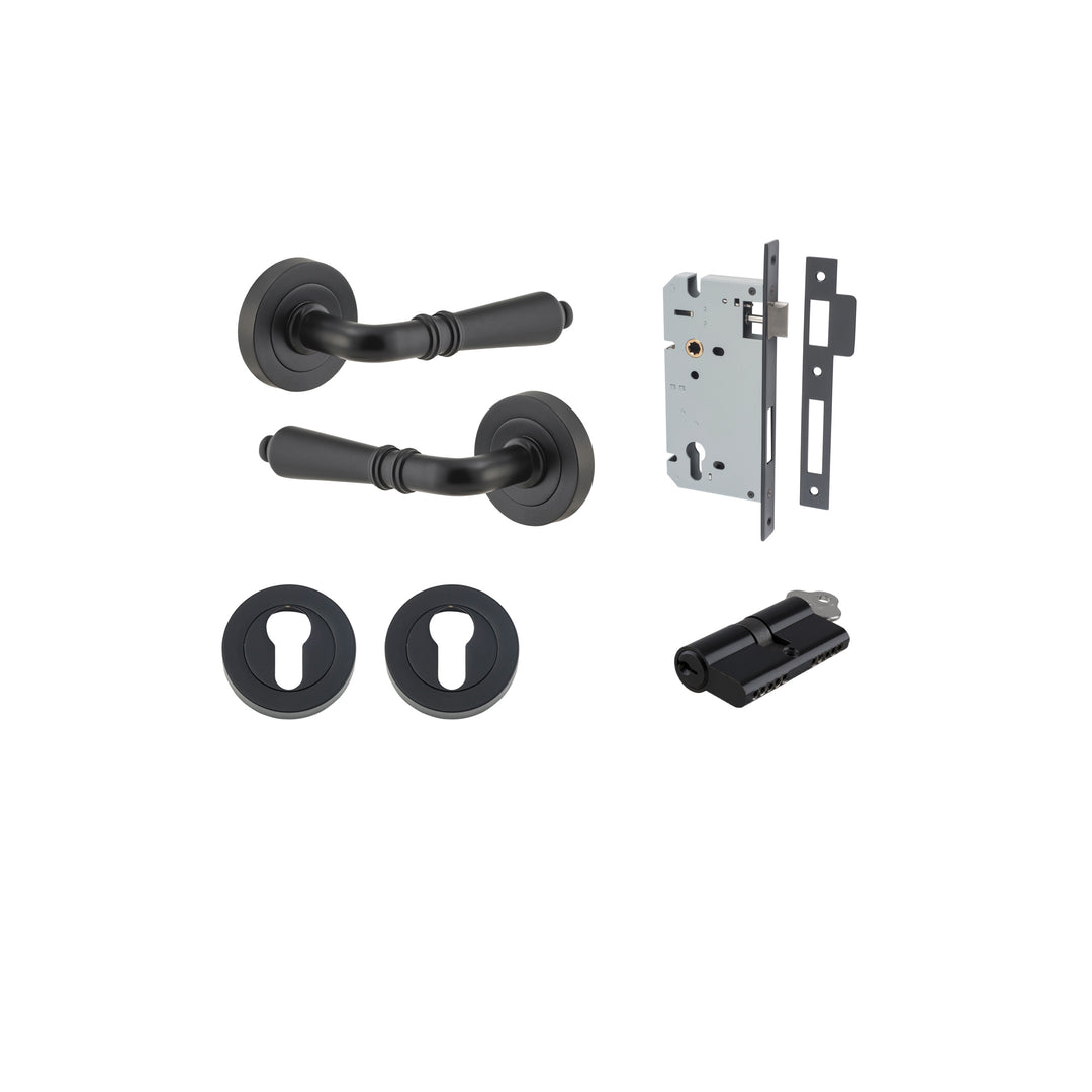 Sarlat Lever - Round Rose Entrance Kit with Separate High Security Lock Matt Black