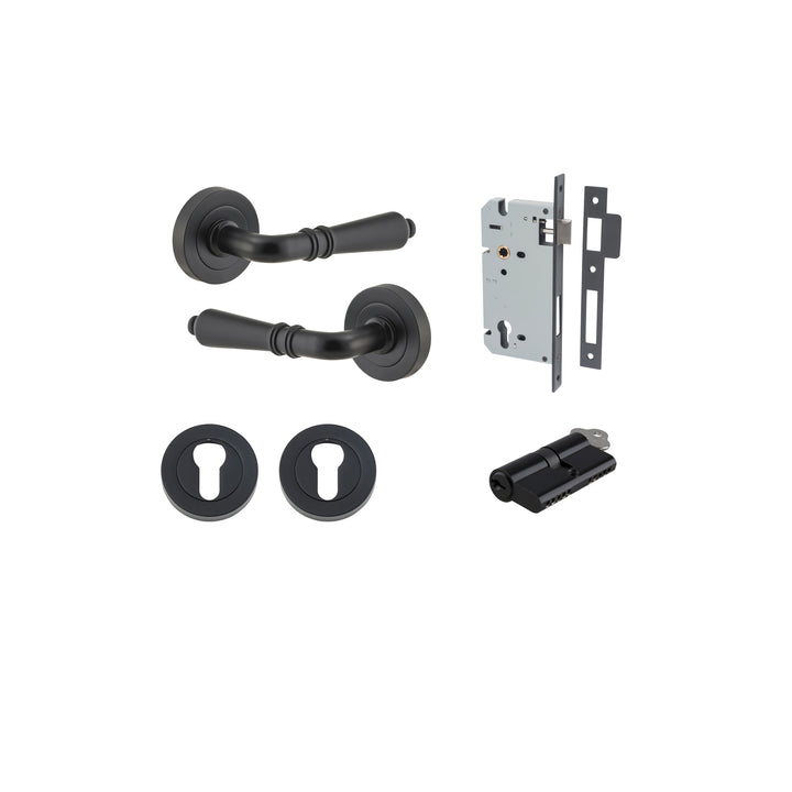 Sarlat Lever - Round Rose Entrance Kit with Separate High Security Lock Matt Black