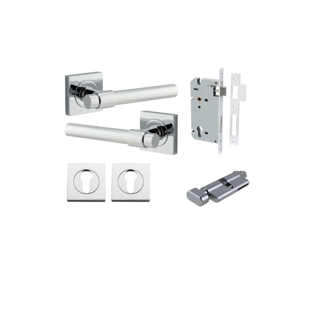Helsinki Lever - Square Rose Entrance Kit with Separate High Security Lock Polished Chrome