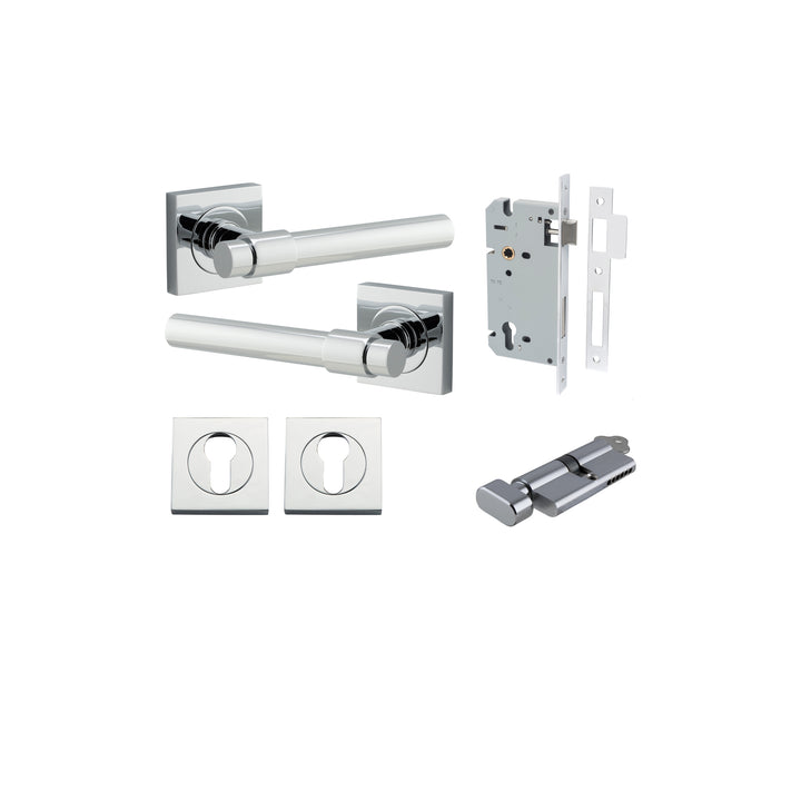Helsinki Lever - Square Rose Entrance Kit with Separate High Security Lock Polished Chrome