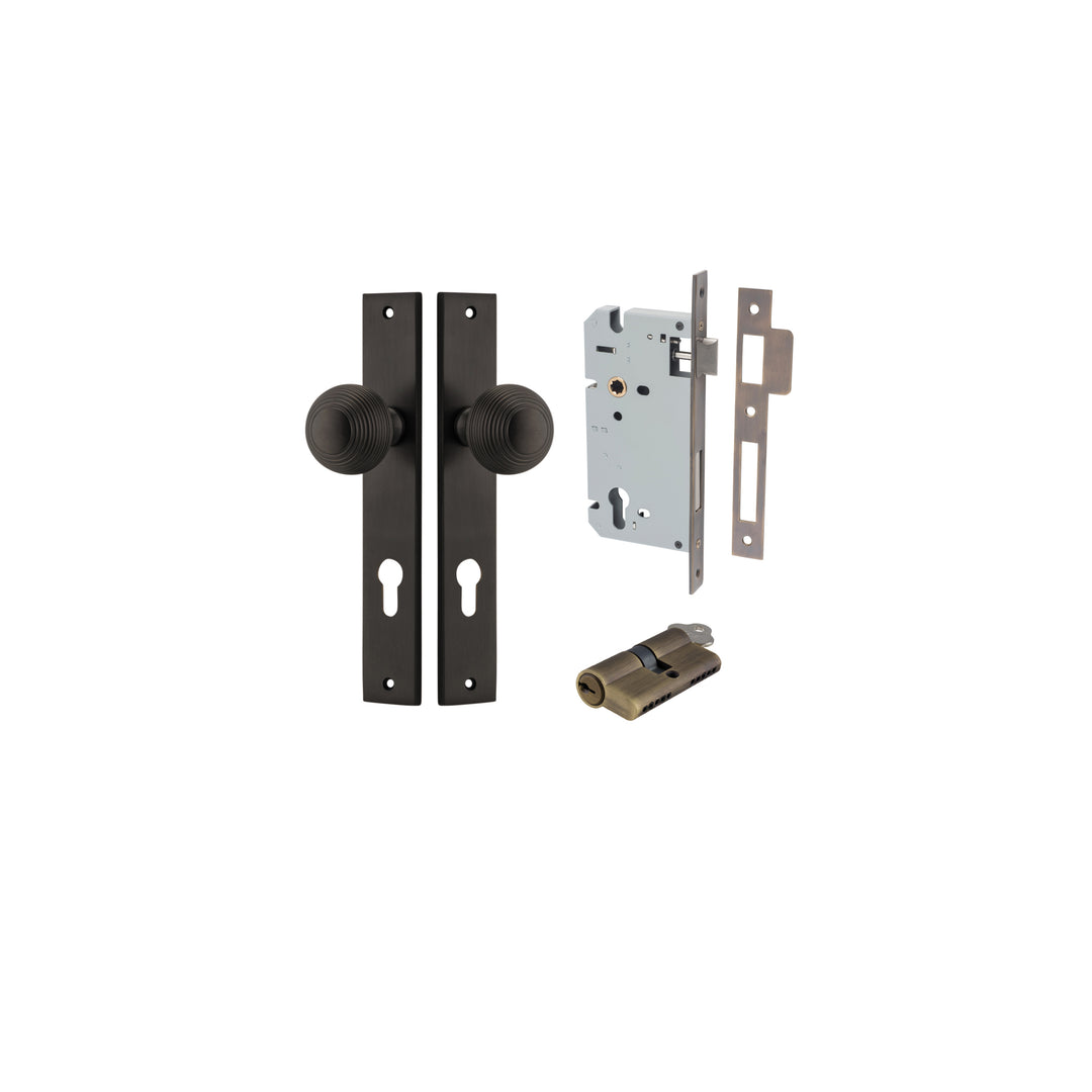 Guildford Knob - Rectangular Backplate Entrance Kit with High Security Lock Signature Brass