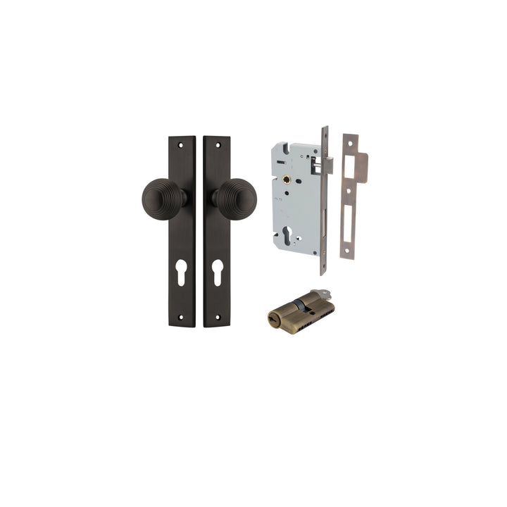 Guildford Knob - Rectangular Backplate Entrance Kit with High Security Lock Signature Brass