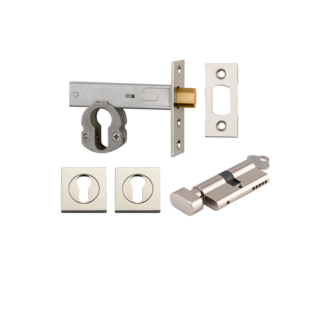 Euro Mortice Deadbolt Kit - 60mm Backset with Square Euro Escutcheon Key/Thumb Polished Nickel