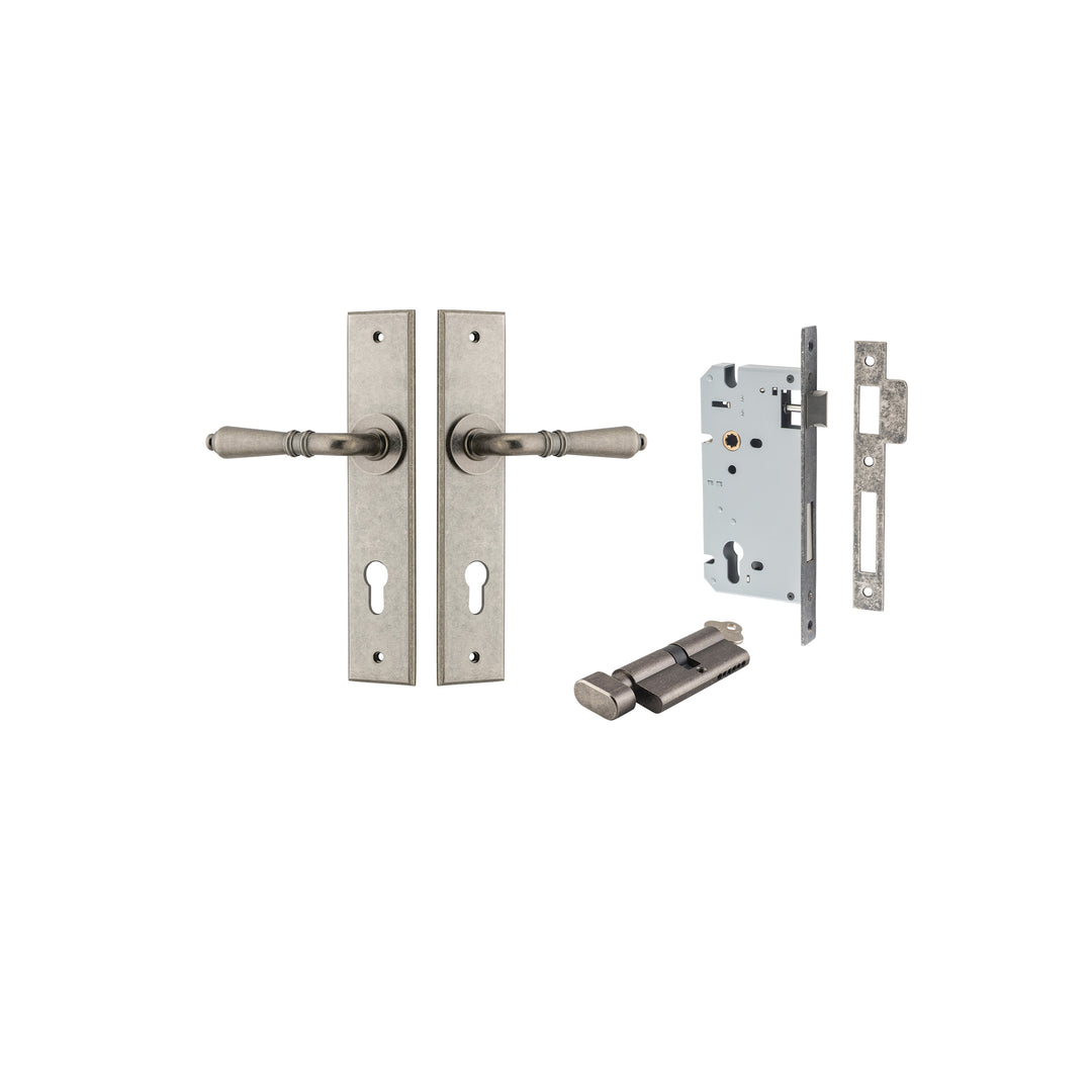 Sarlat Lever - Chamfered Backplate Entrance Kit with High Security Lock Distressed Nickel