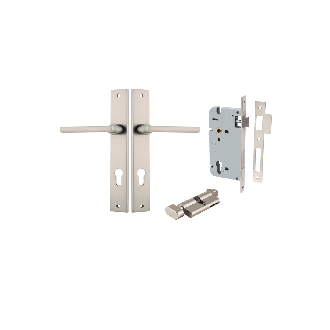 Baltimore Lever - Rectangular Backplate Entrance Kit with High Security Lock Satin Nickel