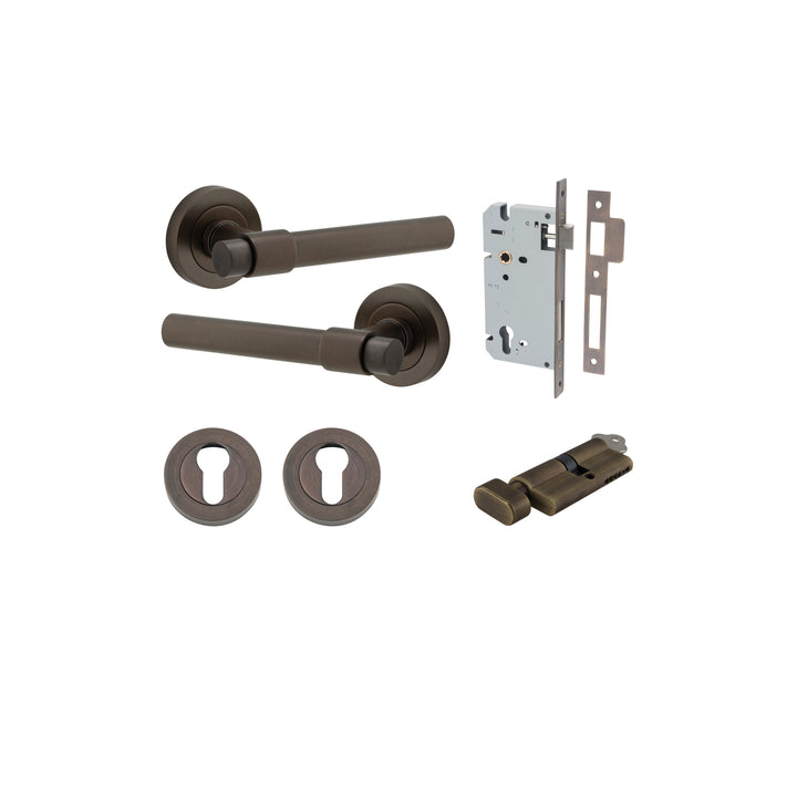 Helsinki Lever - Round Rose Entrance Kit with Separate High Security Lock Signature Brass