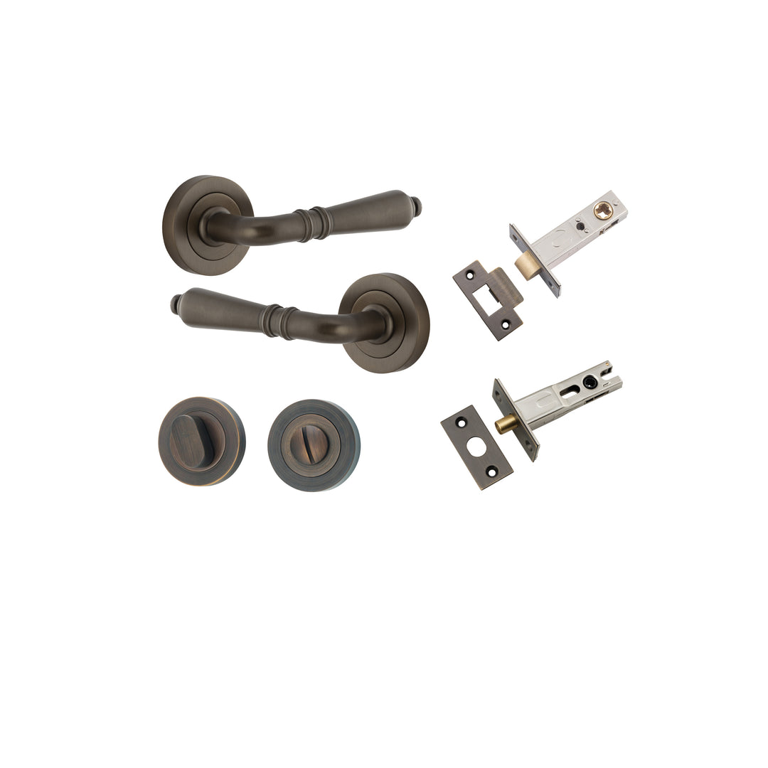 Sarlat Lever - Round Rose Privacy Kit with Separate Privacy Turn Signature Brass