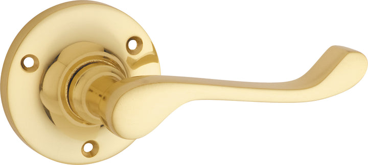Door Lever Victorian Round Rose Pair Unlacquered Polished Brass D63xP59mm